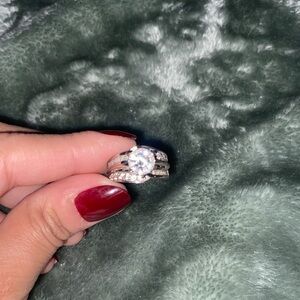 Sterling Silver Round-Cut Solitaire Engagement Ring with Pave Band - White